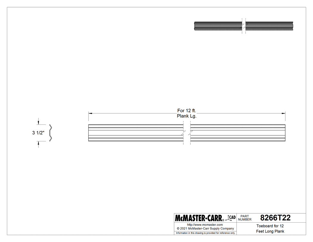 Technical Drawing of Toeboard for 12 Feet Long Plank.